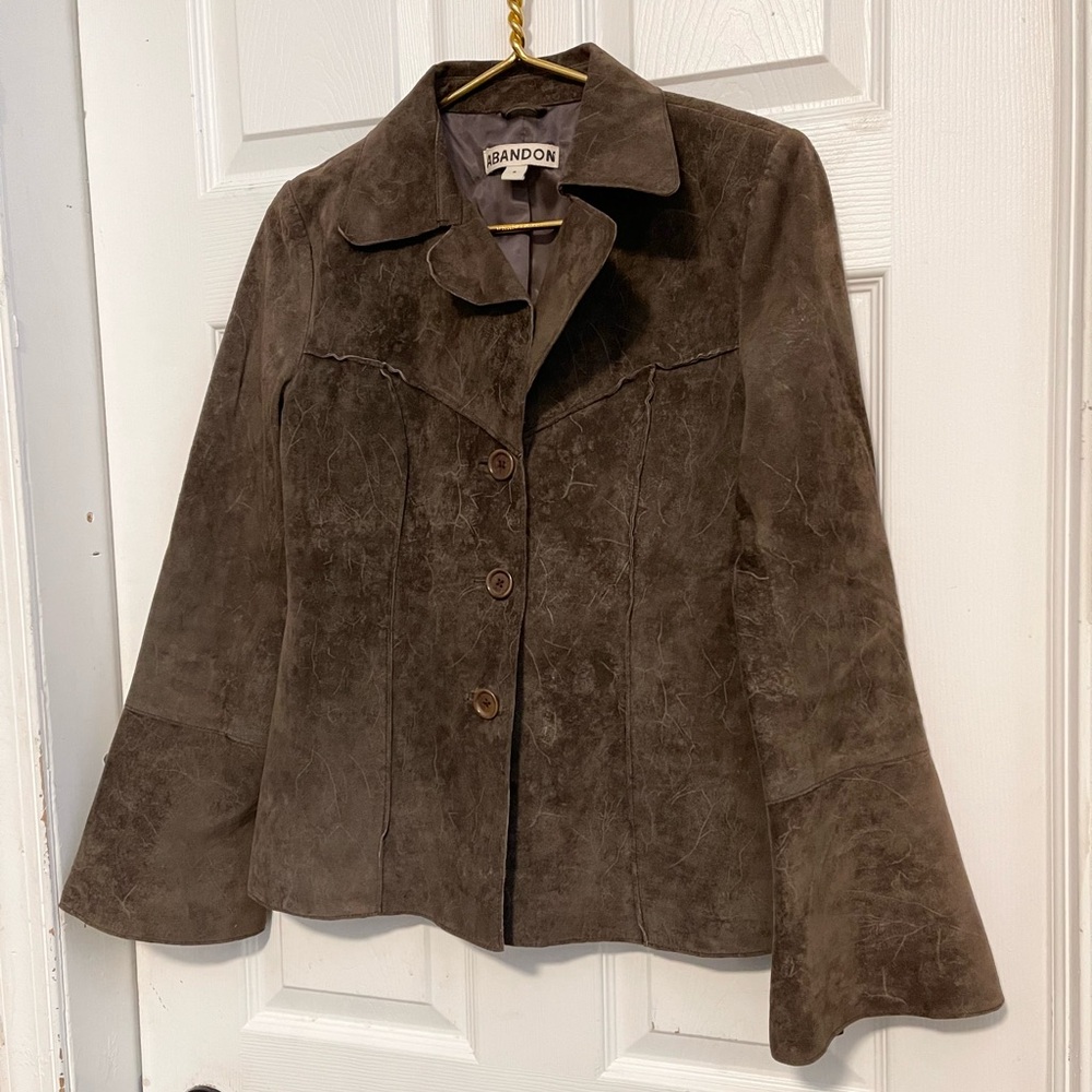 ABANDON suede button from jacket brown leather size small